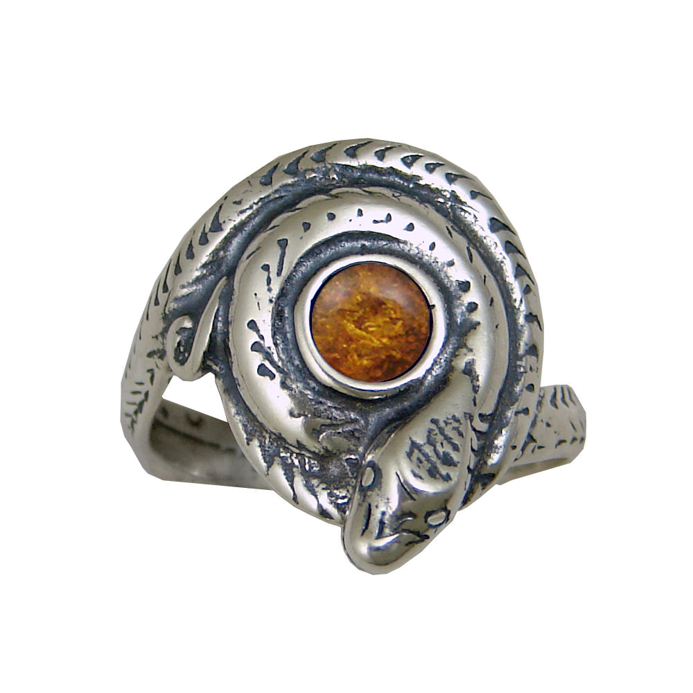 Sterling Silver Snake Ring With Amber Size 10